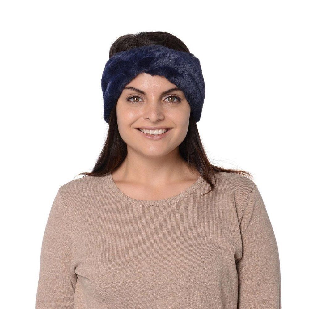 Twisted Faux Fur Headbands Navy